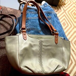 The Sak Elegant Leather Tote Bag - Green and Brown